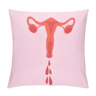 Personality  Top View Of Red Paper Cut Female Reproductive Internal Organs With Blood Drops On Pink Background  Pillow Covers