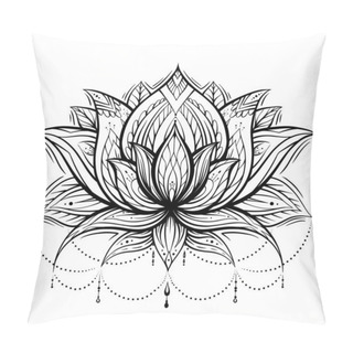 Personality  Boho Lotus With Patterns And Beads. Delicate Water Flower With Tribal Ornament. Natural Sacred Symbol For Spa And Yoga. Vector Contour Lily For Logo, Coloring Page, Banner And Your Creativity Pillow Covers