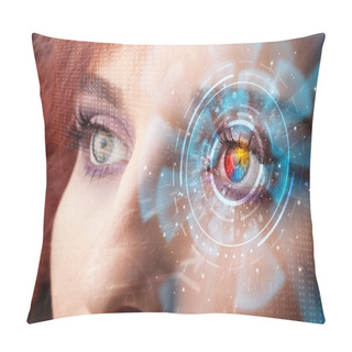 Personality  Future Woman With Cyber Technology Eye Panel Concept Pillow Covers