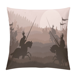 Personality  Medieval Knight Horseman And Vintage Elements Vector Background Illustratio Pillow Covers