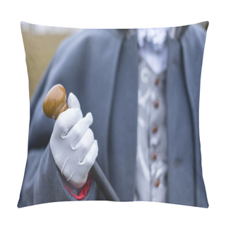 Personality  A Man In Antique Clothes Holds A Cane Pillow Covers