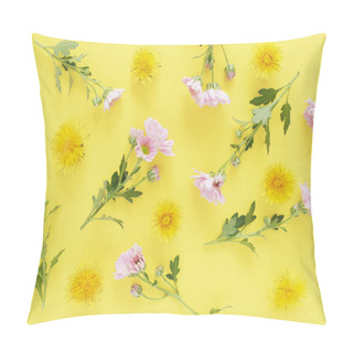 Personality  Photo Of Beautiful Blossoms Of Pink Gerbera Daisies Flowers Texture Pattern On Yellow Background Pillow Covers