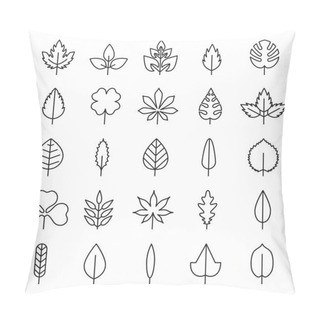 Personality  Leaf Vector, Flora, Linear Style Black Contour Pillow Covers