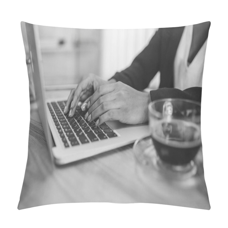 Personality  Young Business Girl In Office While Working On Laptop. Pillow Covers