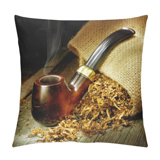 Personality  Wooden Pipe And Tobacco Design. Over Black Background Pillow Covers