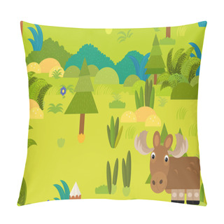 Personality  Cartoon Forest Scene With Wild Animal Moose Elk Illustration Pillow Covers