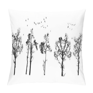 Personality  Tree Silhouettes Isolated On White Background. Realistic Set Of Trees Silhouette. Black Shape. Outline Large Dried Trees With Bare Branches Without Leaves. Winter Or Autumn Scenery. Stock Vector Pillow Covers
