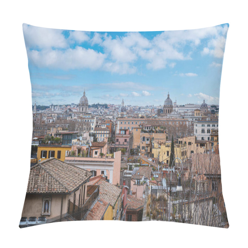 Personality  Aerial View Of Rome Against A Blue Sky, Showcasing The City's Majestic Skyline. Pillow Covers