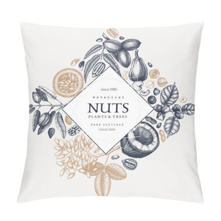 Personality  Hand Drawn Nut Wreath Design. With Vector Pecan, Macadamia, Haze Pillow Covers