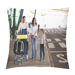 Personality  Family With Suitcases At Airport Pillow Covers