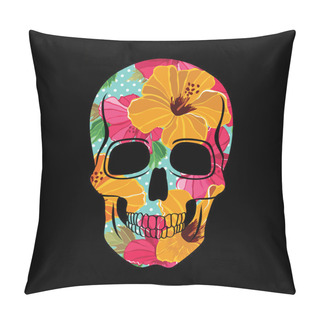 Personality Skull With Floral Ornament.Vector Illustration. Pillow Covers