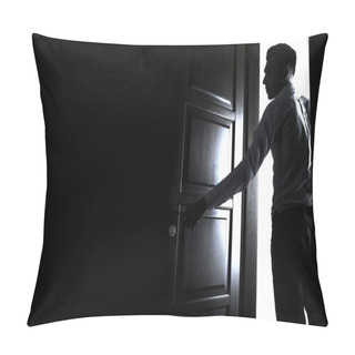 Personality  Man Entering A Dark Room Pillow Covers