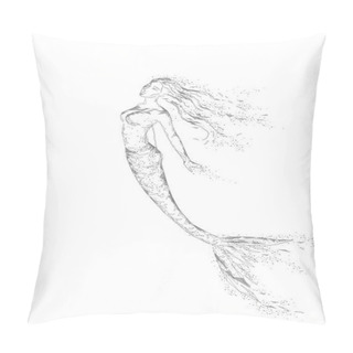 Personality  Low Poly Mermaid Triangle Myth Creature Fairy Fantasy Mystic. Poligonal Point Line Abstract Neutral Gray White Geometric. Beautiful Underwater Depth Ocean Vector Illustration Pillow Covers