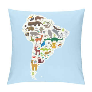 Personality  South America Sloth Anteater Toucan Lama Bat Fur Seal Armadillo Boa Manatee Monkey Dolphin Maned Wolf Raccoon Jaguar Hyacinth Macaw Lizard Turtle Crocodile Penguin Blue-footed Booby Capybara. Vector Pillow Covers