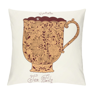 Personality  Pastel Vintage Floral Card With Beautiful Cup Pillow Covers