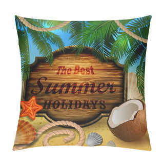 Personality  Beautiful Beach View With Wooden Board Pillow Covers