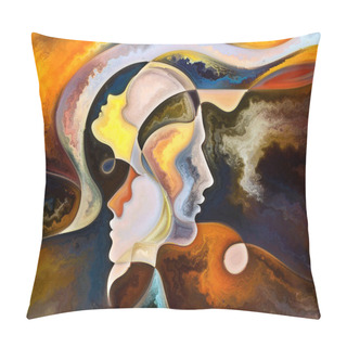 Personality  Relationships In Texture Series. Graphic Composition Of People Faces,  Colors, Organic Textures, Flowing Curves  For Subject Of Inner World, Love, Relationships, Soul And Nature Pillow Covers