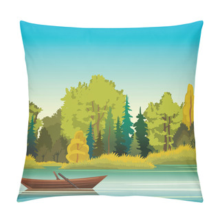 Personality  Summer Landscape - Boat, Lake And Forest. Pillow Covers