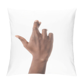 Personality  Partial View Of African American Man Showing Letter R In Deaf And Dumb Language Isolated On White Pillow Covers