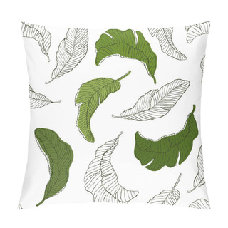Personality  Tropic Plants Floral Seamless Jungle Pattern. Print Vector Background Of Fashion Summer Wallpaper Palm Banana Leaves In Black And White Gray Style Pillow Covers