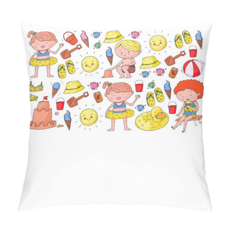 Personality  Children Summer Vacation. Holidays With Little Kids. Sea, Beach And Ocean Pillow Covers