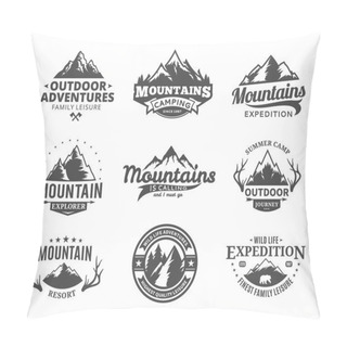 Personality  Set Of Vector Mountain And Outdoor Adventures Logo Pillow Covers