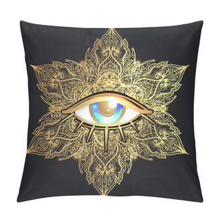 Personality  Sacred Geometry Symbol With All Seeing Eye Over In Gold. Mystic, Pillow Covers