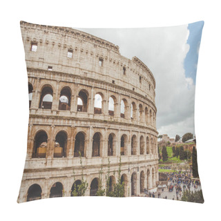 Personality  ROME, ITALY - 10 MARCH 2018: Ancient Colosseum Ruins With Crowded Square Pillow Covers