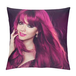 Personality  Hairstyle. Red Hair. Fashion Girl Portrait With Long Curly Hair. Pillow Covers