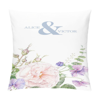 Personality  Watercolor Pink Rose And Violet Vertical Border Pillow Covers