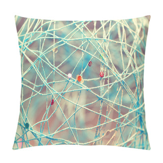 Personality  Background Texture Of Woven Blue Threads. Decorative Ball Closeup Pillow Covers