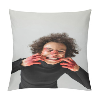Personality  Wounded And Angry African American Man With Bleeding Face And Broken Nose Grimacing At Camera Isolated On Grey Pillow Covers