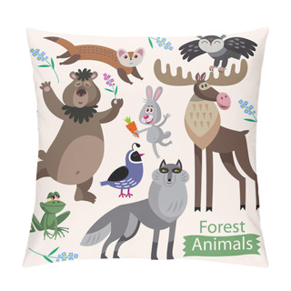 Personality  Vector Set Of Cartoon Forest Animals On A White Background. Pillow Covers
