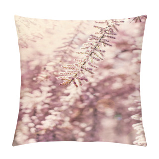 Personality  Small Pink Flowers On A Bush Branch. Spring Background.  Blooming Garden. A Branch Of A Bush With Pink Small Flowers. Spring Came. Nature Background Pillow Covers