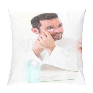 Personality  Young Attractive Man Applying Anti Dark Circles Cream Around Eye Pillow Covers