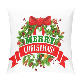 Personality  Christmas Tree Wreath With Bow Icon Of Xmas Design Pillow Covers