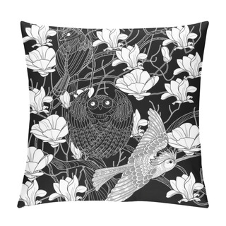 Personality  Art Therapy Coloring Page. Coloring Book Antistress For Children And Adults. Birds And Flowers Hand Drawn In Vintage Style . Ideal For Those Who Want To Feel More Connected To Nature. Pillow Covers