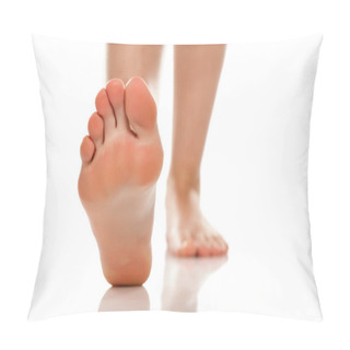 Personality  Female Bare Feet On White Background Pillow Covers