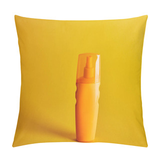 Personality  Sunscreen In Orange Bottle On Dark Yellow Background Pillow Covers