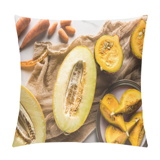 Personality  Top View Of Melon Halves, Pumpkin, Carrots And Zucchini On Canvas Pillow Covers