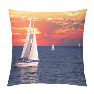 Personality  Sailboat Sailing On A Calm Evening With Dramatic Sunset Pillow Covers