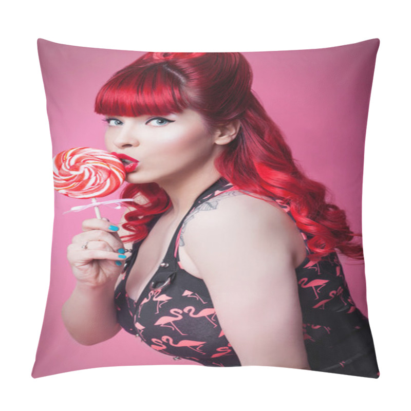 Personality  Pin-up Girl With Lollipop Pillow Covers