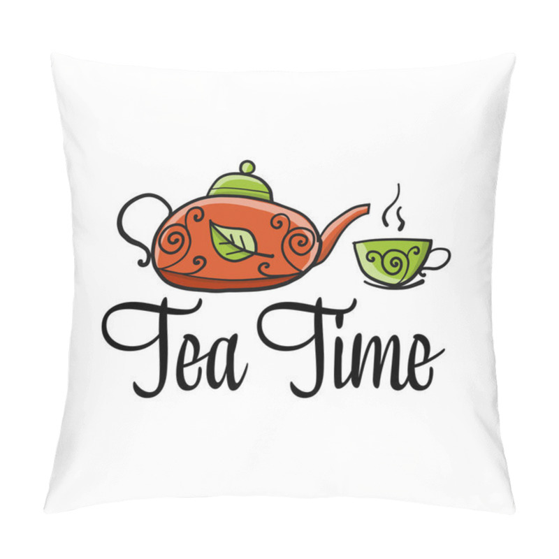 Personality  Teapot with cup, sketch for your design pillow covers