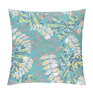 Personality  Trendy Floral Background With Exotic Tropical Leaves And Plant Wormwood In Style Watercolor. Pillow Covers
