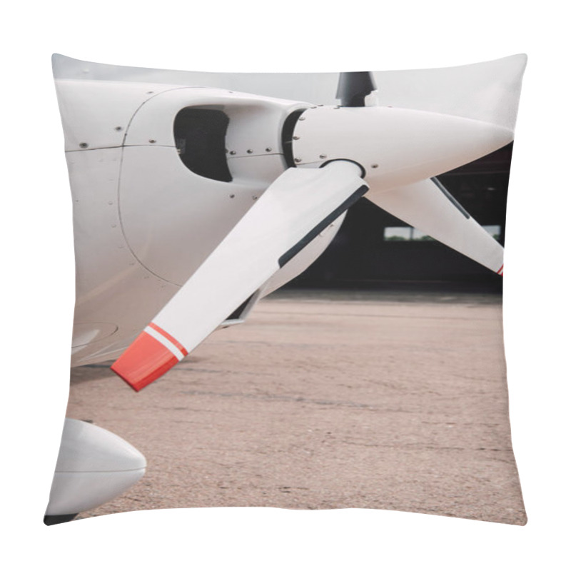 Personality  White Plane With Big Propeller On Ground Under Sky Pillow Covers