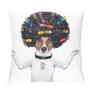 Personality  Hairdresser Dog With Curlers Pillow Covers