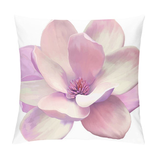 Personality  Vector Illustration Of A Tender Pink Magnolia Flower Isolated On White Background Pillow Covers