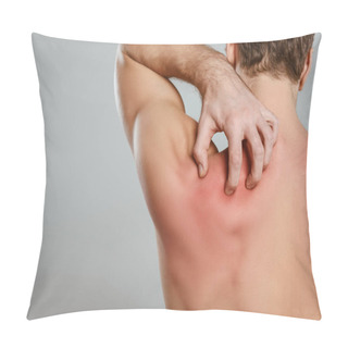 Personality  Partial View Of Man Scratching Skin With Allergy Isolated On Grey Pillow Covers