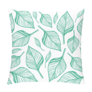 Personality  Seamless Pattern With Green Leaves. Hand Drawn Vector Illustration Pillow Covers