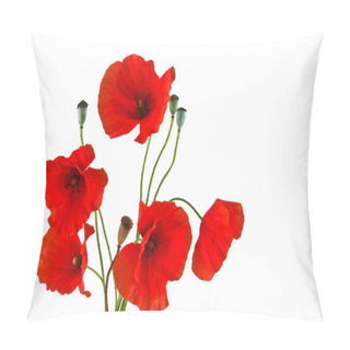 Personality  The Group Of Red Poppies On A White Background Pillow Covers